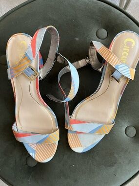 Circus by Sam Edelman Striped Multicolor Ankle-Strap Heels